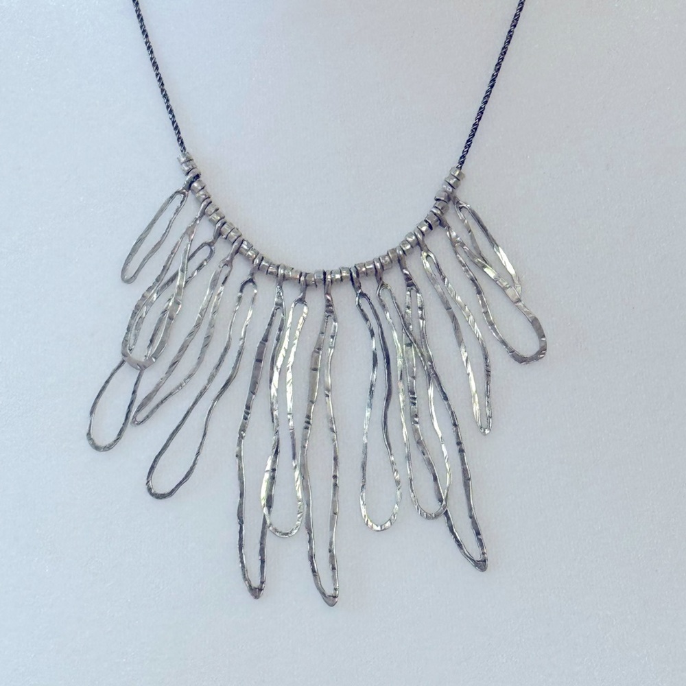 Or Paz Sterling Silver 925 Statement Necklace 18'' Rondels fringe